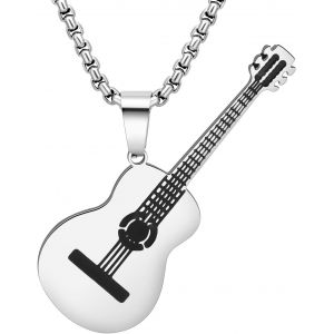 Kal-Collier De Guitare En Acier Inoxydable Pendentif Bijoux Violon Piano Collier Cadeaux Pour Femme Filles Amateurs De Musique Charms - Neuf