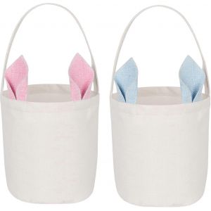 Paquet de 2 sacs panier de lapin de Pâques,grands sacs fourre-tout en toile,sacs d'oreilles de lapin printemps chasse aux ?ufs sacs - Neuf