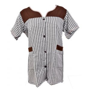 Blouse De Travail Boutonn&eacute;e Pour Femme, Tablier Sans Manches Blouse Vichy Marron - Neuf