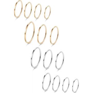 Kahfl-14pcs Femmes En Acier Inoxydable Plaine Bande Knuckle Superposables Anneaux Midi Ajustement Confortable Ton Argent/Or - Neuf