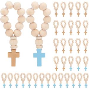 Meimie-36pcs Chapelet En Bois Avec Pendentif Croix Chapelet En Bois Papayawhip Chapelet En Bois Avec Perles Et Cordon Chapelet Catholique Pour Baptême Première Confirmation -84mm - Neuf