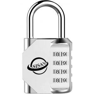 Cadenas &agrave; Combinaison 4 Chiffres Pour Usage Ext&eacute;rieur,Pour Casier de Gymnase Scolaire,Casier de Sport,Portail de Cl&ocirc;ture,Portail,Loquets et Bo&icirc;te &agrave; Outils,Argent&eacute; - Neuf