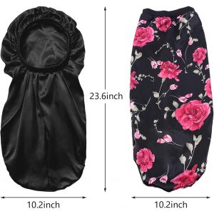 2 Pcs Bonnet De Nuit Satin Extra Long Chapeau Sommeil &Eacute;lastique Capuchon Pour Soin Des Cheveux Femme Adapt&eacute; Cheveux Longs Cheveux Boucl&eacute;s (Noir,Vert) - Neuf