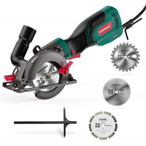 VornixorSarlshopHYCHIKA Scie Circulaire, 750W 3500RPM Petite Scie Circulaire, 3 Lames(115 et 125mm) Profondeur de Coupe 48mm(90&deg;), 32mm(45&deg;), Id&eacute;al pour Couper du Bois, Carrelage, M&eacute;tal Mou - Neuf