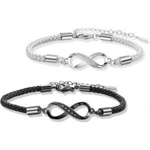 Kalanka-2 Pi&egrave;ces Bracelet Couple Infinity Symbole Inoxydable Tiss&eacute; &Agrave; La Main Bracelet D'amour Et D'amiti&eacute; R&eacute;glable Cadeaux Pour Amant Famille Meilleur Ami Petite Amie M&egrave;re S?urs 15+5 Cm - Neuf