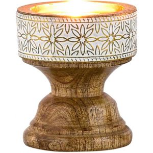 KALANKA-Marrakech Hamida Bougeoir décoratif bohème en bois et métal 7,5 cm - Bougeoir oriental vintage comme décoration de table de salon, de table ou de salle de bain - Décoration de printemps - Neuf