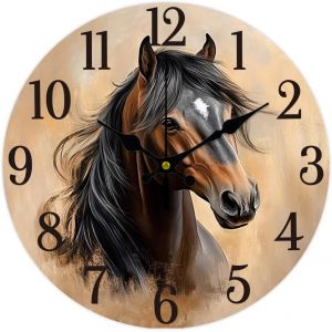 ERYI-Horloge Murale Portrait De Cheval 12(5) Cm Fonctionne Avec Des Piles Silencieuse Sans Tic Tac Décorative Pour Salon Bureau Chambre À Coucher Décoration D'Intérieur - Neuf