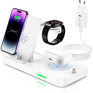 CMJAAGUR-Chargeur Induction 4 En 1 Station De Charge Avec Chargeur Apple Watch Pour Iwatch 9/8/7/6/Se/5/4/3,Airpods 2/3/Pro, Chargeur Iphone Induction Chargeur Sans Fil Pour Iphone 14/13/12/[M1634] - Neuf