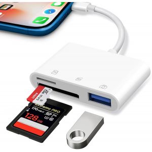 CMJAAGUR-Lecteur De Carte Sd Pour Phone Pad, Adaptateur Carte Sd Pour Phone 3 En 1 Avec Port Usb Und Double Fente, Adaptateur Micro Sd, Adaptateur De Carte Mémoire Photographie[M802] - Neuf