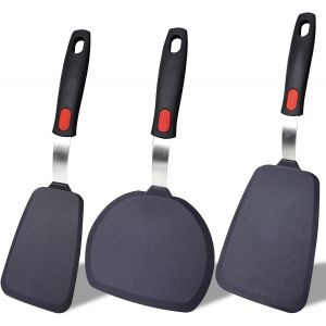 Lot De 3 Spatules En Silicone, R&eacute;sistantes &Agrave; La Chaleur Pour Ustensiles De Cuisine Antiadh&eacute;sifs, Grands Ustensiles De Cuisine Flexibles Pour La Cuisson, La P&acirc;tisserie, Sans Rayer Ni Fondre - Neuf