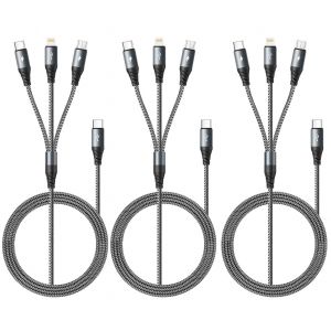 Thef-Câble Chargeur Multi Embout,[1.8m 3pack] Chargeur 3 En 1 Câble Cable Usb C Vers Lightning Avec Ip Micro Usb Type C Lightning Cable Chargeur Universel Pour Iphone 16 15 14,Ipad Pro, Macbook,Galax - Neuf