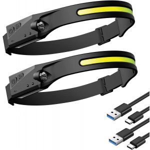Lot De 2 Lampes Frontales Led Rechargeables Par Usb, Puissantes, Étanches, Avec Capteur Sensible, Idéales Pour La Randonnée, Le Cyclisme, La Promenade, La Pêche Et Le Camping - Neuf