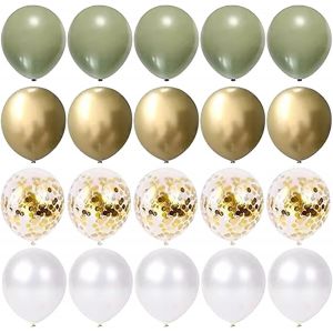 20Pcs 30Cm Ballons Vert Ballon Hélium Rétro Vert Olive Sauge Or Blanc Avec Confettis Métalliques Ballons Ruban Comme Anniversaire Mariage Baby Shower Baptême Décoration De Fête - Neuf