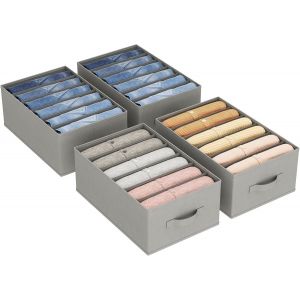 Mevronisshop-Lot De 4 Boite Rangement Vetement Pliable Avec 6 Compartiments, Organisateur Armoire, Boîte De Rangement Tiroir, Armoire Rangement Pour Vetements, Pantalons, Pull, 42 X 27 X 17 Cm, Gris - Neuf