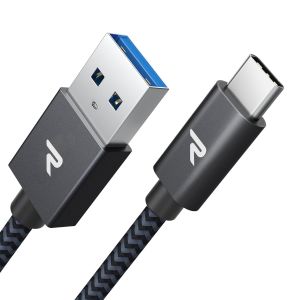 RAMPOW Cable USB C, Charge Rapide 3A USB3.0&QC3.0, Cable Chargeur USB C Cable Nylon Tress&eacute; Compatible avec iPhone 17 Pro Max Air 16/15, SamsungS22/S21/S20/S10, Xiaomi, Sony-Gris Sid&eacute;ral/2M - Neuf