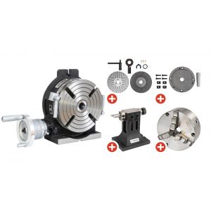 Ensemble plateau diviseur 200 mm avec disques de divisions, bride, mandrin 3 mors 160 mm et contre-pointe r&eacute;glable Torros THV-8 SET - Neuf