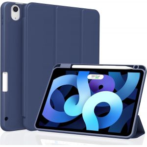 Coque pour iPad Air 11 Pouces M2 (2024) 6e G&eacute;n&eacute;ration, iPad Air 5e/4e G&eacute;n&eacute;ration 10,9"" 2022/2020, Auto R&eacute;veil/Sommeil &Eacute;tui avec Porte-Stylet, TPU Souple Support Pencil Pro/USB-C, Marine Bleu - Neuf