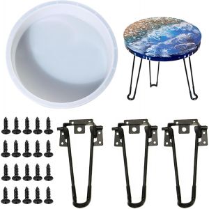 Moule En Silicone R&eacute;sine Rond, 25,4 Cm Grand Plateau En Silicone Rond Avec 3 Pcs Pieds En Epingle &Agrave; Cheveux, Moules En R&eacute;sine Epoxy Pour Table, Grand Plateau, D&eacute;coration D'int&eacute;rieur - Neuf