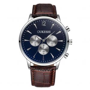 Mode Hommes Affaires Pu Sangle Cadran Rond Montre Quartz Mouvement Montre-Bracelet Analogique (Noir + Noir) - Neuf