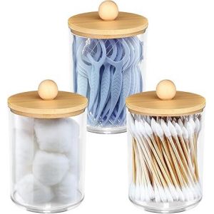 Boîte Rangement pour Coton,3 Pièces Distributeur de Coton, Boîte de Rangement de Coton-Tige Acrylique Transparent pour Cotons-tiges et Tampons de Coton, Maquillage Cosmétiques - Neuf