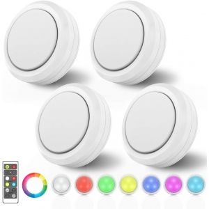 ERYI-Éclairage Led Cuisine Sous Meuble, 4 Pcs Rgb Spot Led Sans Fil Lampe De Placard Lumiere Led Sans Fil Avec Télécommande Et Fonction Minuterie - Blanc - Neuf