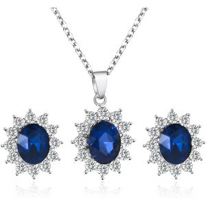Meimie-Ensemble Bijoux Saphir Pourmariage Collier Pendentif Saphir Bleu Princesse Boucles D'oreilles Collier Zirconium Boucles D'oreilles Clous D'oreilles Bridal Bridesmaid Bijoux Pour Femmes Filles - Neuf