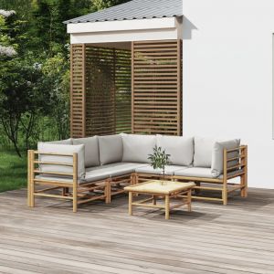 Prolenta Premium - Salon De Jardin 6 Pcs Avec Coussins Gris Clair Bambou - Neuf