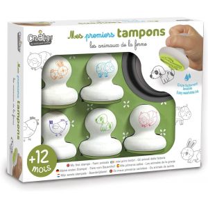 JGD-Cr&eacute;a Lign | Mes Premiers Tampons Animaux de la Ferme | Coffret Cr&eacute;atif pour Tout-Petits d&egrave;s 12 Mois | 5 Tampons en Mousse + 1 Encreur Lavable | D&eacute;veloppe la Motricit&eacute; Fine et la Cr&eacute;ativit&eacute; - Neuf