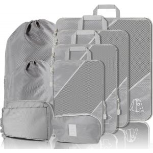 Organisateur Valise Rangement Valise, Lot De 8 Gris Organisateur, Ultral&eacute;ger Extensible Packing Cubes Compression Sac - Neuf