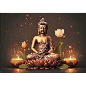 Ayuhr-40x30cm Diy Diamond Painting Statue De Bouddha, Rond Broderie Diamant 5d Complet Lotus Doré, Peinture Diamant Zen Pour Salon Chambre Décoration De Table Puzzle Diamant Artisanat Fait Main - Neuf