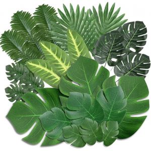 LETNERNY-Lot De 100 Feuilles De Palmier 8 Types De Feuilles Palmier Artificielles Avec Tiges Plante Tropicale Feuilles Palmier Et Feuilles Monstres Feuilles Pour Jungle Beach Hawaiian Wedding Party D - Neuf
