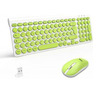 Ensemble Clavier Souris Sans Fil, Ergonomique Clavier De Souris, France Azerty, 2,4 Ghz Avec R&eacute;cepteur Usb, 12 Raccourcis Multim&eacute;dia Pour Ordinateur, Pc, Ordinateur Portable - Vert - Neuf