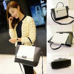 Sac &agrave; main tendance pour femme en cuir PU bicolore avec fermeture magn&eacute;tique, cabas, bandouli&egrave;re. - Neuf