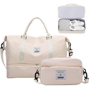 Acdsgd-Sac De Voyage Sac De Bagage &Agrave; Main Sacs De Sport Grand Format Sac De Sport Imperm&eacute;able Sac &Agrave; Dos Weekend Avec Compartiment &Agrave; Chaussures Et Sacoche Pour Femme Homme (Beige) - Neuf