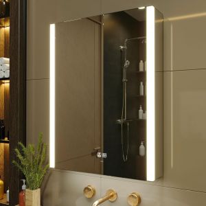 Ulteronixshop-LED &eacute;clairage Salle de Bains Armoire &agrave; Pharmacie avec Miroir, Temp&eacute;rature de Couleur r&eacute;Glable, Anti - Bu&eacute;e Gradateur, Prise et USB, Armoire &agrave; Pharmacie Miroir Mural (Charni&egrave;re gauche-55 - Neuf