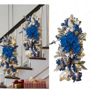 Garniture d'escalier pré-éclairée sans fil, décoration de fenêtre murale de porte d'entrée, garniture de Noël (bleu) - Neuf