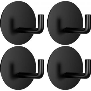 Lot De 4 Crochets Autocollants En Acier Inoxydable De Qualité Supérieure - Sans Perçage - Idéal Pour Salle De Bain,Cuisine Et Salon - Noir - Neuf