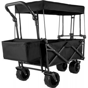 NouvelHorizonstore-Chariot de jardin pliable extra large avec auvent amovible, chariot utilitaire pliable avec roues et rangement arri&egrave;re, chariot pour jardin, camping, chariot d'&eacute;picerie, chariot de - Neuf