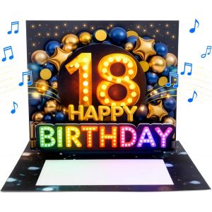 Mevronisshop-Carte Anniversaire 18 Ans Avec Musique Et Lumi&egrave;re &iquest; Carte Pop Up 3d Pour Le 18e Anniversaire Gar&ccedil;on Avec Effet Lumineux, Enveloppe Et Autocollant Sceau &iquest; 20 X 15 Cm - Neuf