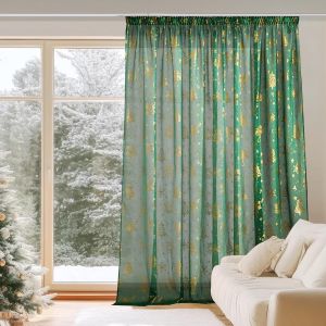 Eryi-Rideaux Voilages Noel - Voilage Vert 280x245 Cm Semi-Transparents, Motifs De Noël, Rideu Galon Fronceur, Décoration Moderne Pour Fenêtre De Salon Chambre Cuisine, 1 Pièce - Neuf