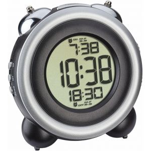 R&eacute;veil num&eacute;rique, Reveille Double Cloche, 2 alarmes, r&eacute;veil matinal tr&egrave;s Bruyant, r&eacute;veil de Voyage, avec Date et Jour de la Semaine, Noir-argent&eacute; - Neuf