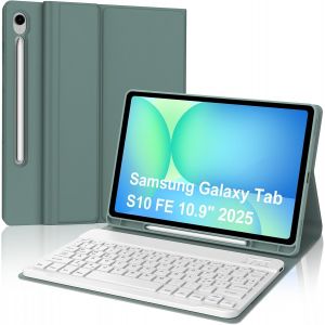 Étui Avec Clavier Pour Samsung Galaxy Tab S10 Fe 10.9"" 2025, S9 Fe/S9 11"" 2023, Italien Qwerty Clavier Bluetooth Magnétique Amovible Pour S10 Fe/S9 Fe/S9, Vert Foncé - Neuf