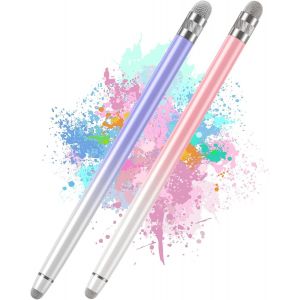 2 Pack Touch Screen Stylus Pen for iPhone/iPad/Android Tablet/Microsoft Surface Compatible with All Touch Screens (White/Pink/White/Purple) - Neuf