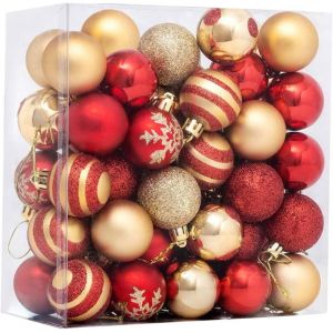 50pcs Plaqué Or Boules De Noël, Décorations D'arbre De Noël, Boules Suspendues, Noël, Pendaison Des Ornements, Des Étoiles En Forme De Coeur Décoratif Ballons, Extérieure Divisible Paillettes Perles En Plastique - Neuf