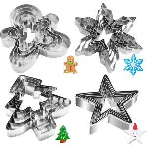 Jexnovashop-Lot De 20 Emporte Pi&egrave;ces No&euml;l,Emporte-Pi&egrave;ces En Acier Inoxydable,Emporte Piece Enfant,Emporte Pi&egrave;ce &iquest;En Forme De &Eacute;toile,Sapin De No&euml;l,Flocon De Neige,Bonhomme En Pain D&iquest;&Eacute;pice (20 Morceaux - Neuf