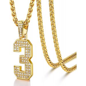 Kal-Collier Homme Chiffre 0-9 Plaqu&eacute; Or Pendentif Nombre Orn&eacute; De Zirconium Avec 55cm Cha&icirc;ne Spiga Ajustable - Neuf