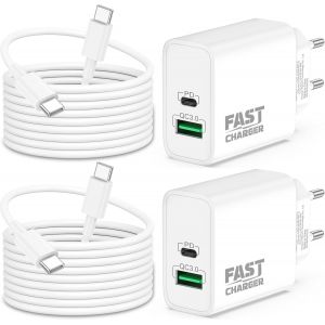 JGD-40W Chargeur Rapide pour iPhone 17 Pro Max 17 Air, iPhone 16 15 Pro Max Plus 16e, iPad 11eme 10eme A16, Accessoires 2-Port 30W+10W USB C Prise Chargeur Adaptateur Et 2M Type-C C&acirc;ble, 2Pack - Neuf