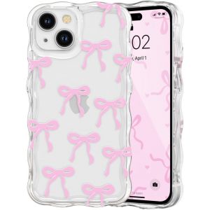 LORANKA-Etui pour iPhone 13, Coque Transparente pour Filles et Femmes avec N?ud Ruban et Vague Boucl&eacute;e, Housse N?ud Papillon Esth&eacute;tique Protectrice en Silicone Souple TPU Antichocs - Rose - Neuf