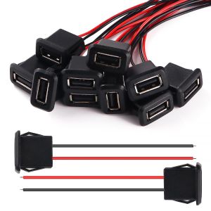 10 Pièces 3A 2 Broches USB Prise, Connecteur USB Femelle 2 Fils avec Boucle à Rainure à Pression, avec 100mm 22 AWG Câble, Noir - Neuf