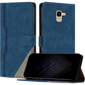 Kalanka-Étui Pour Samsung Galaxy A8 Plus 2018, Housse En Cuir Pu Avec [Protection Antichoc Tpu] [Fonction Support] [Porte-Cartes ] Antichoc Magnétique Coque Pour Galaxy A8 Plus 2018 - Bleu - Neuf